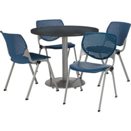 KFI 42" Round Dining Table & Chair Set, Graphite Table With Navy Plastic Chairs T42RD-B1922SL-GPN-2300-P03